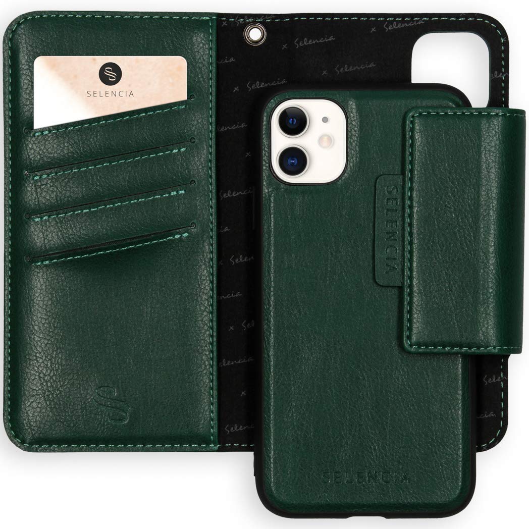 SELENCIA Étui à rabat Surya Galaxy A51/iPhone 11 vert 4 cartes