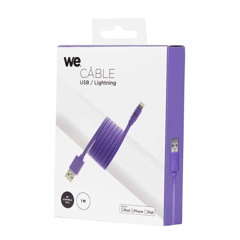 WE Cables câble USB Lightning plat 1 m violet en silicone
