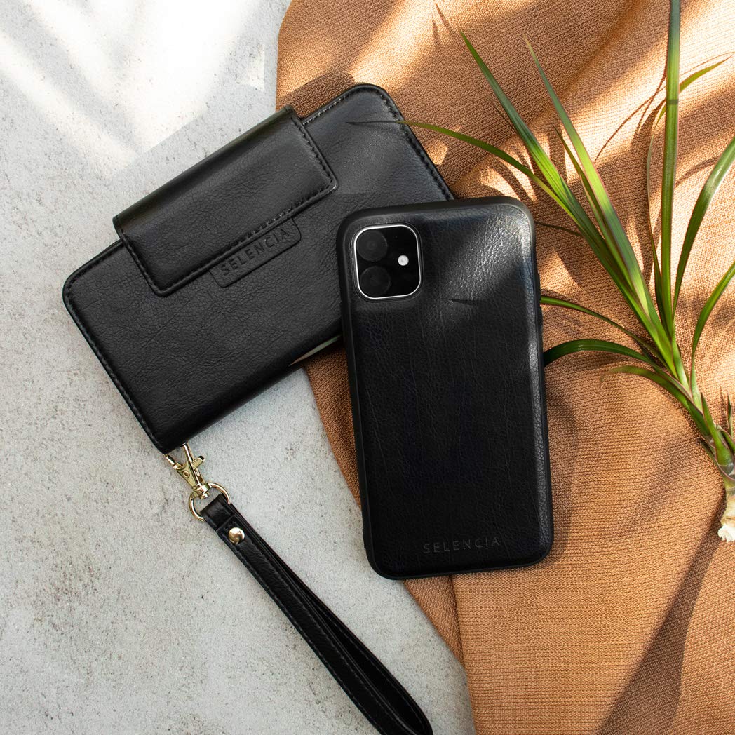 SELENCIA Étui à rabat Surya iPhone XR noir étui 2 en 1 4 cartes RFID