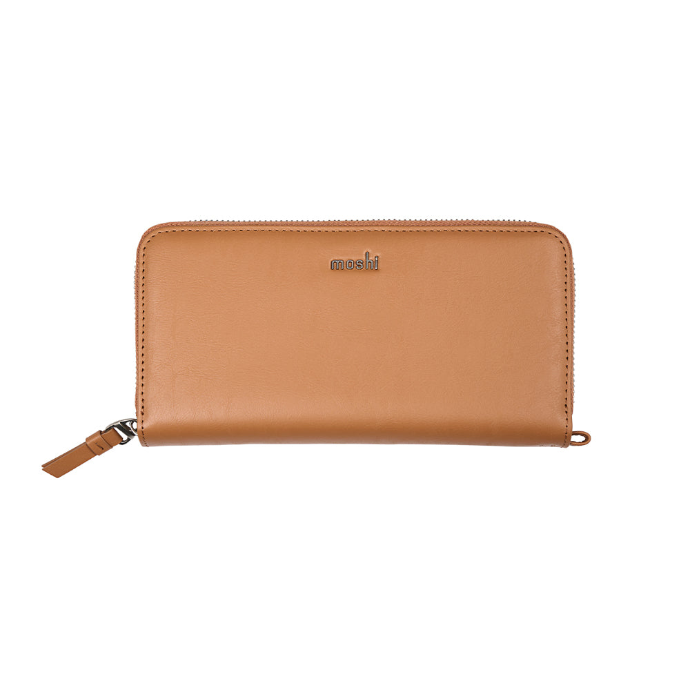 Moshi Wallets Folia Zip-Around Long Wallet portefeuille long zippé noir ardoise et caramel
