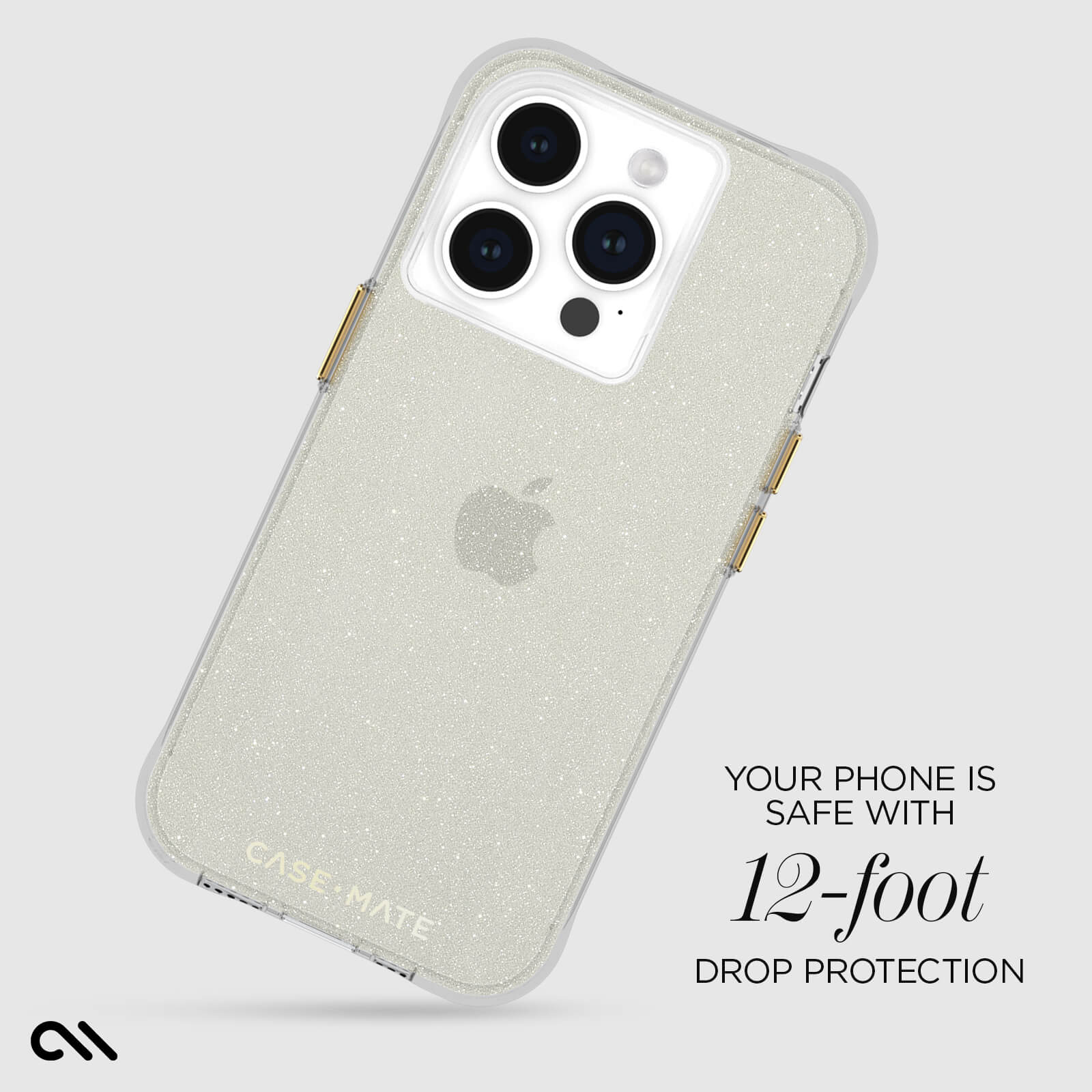 CASE-MATE Phone Cases Sheer Crystal Gold coque iPhone 15 Pro dorée antichoc