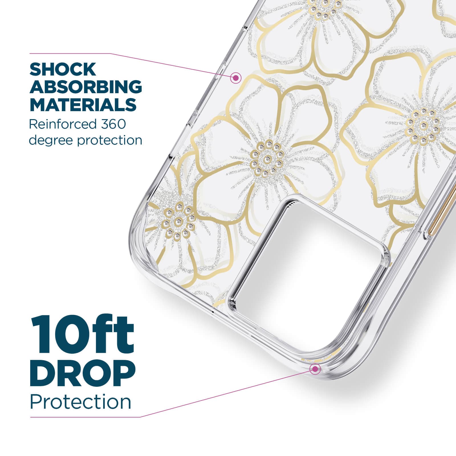 CASE-MATE Phone Cases Floral Gems coque iPhone 14 Plus dorée strass