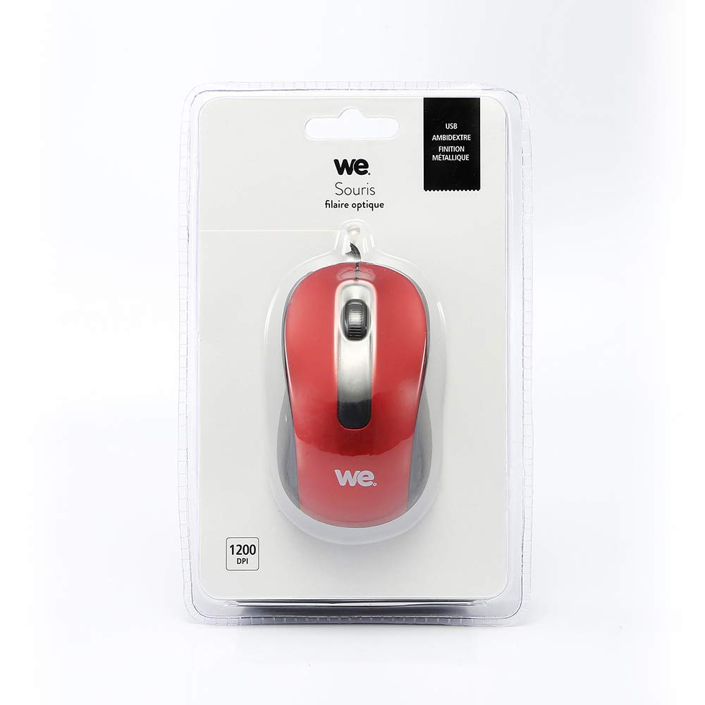 WE Informatique souris filaire USB 1200 DPI rouge ambidextre
