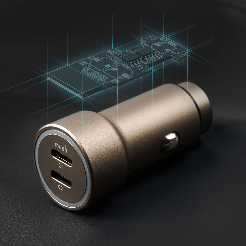 MOSHI Quik Duo-C Car Charger chargeur voiture USB-C 30 W + 20 W or lunaire