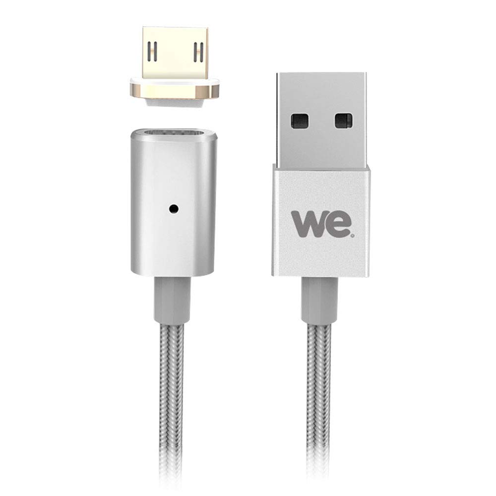 WE Cables Câble magnétique Micro USB 1 m argent nylon tressé