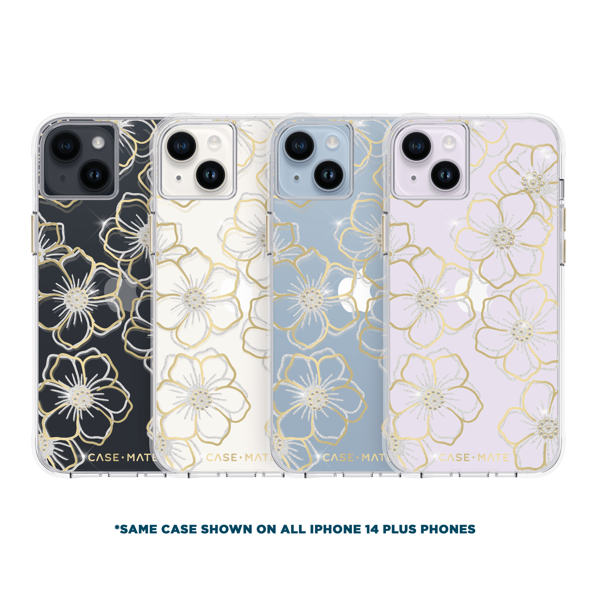 CASE-MATE Phone Cases Floral Gems coque iPhone 14 Plus dorée strass