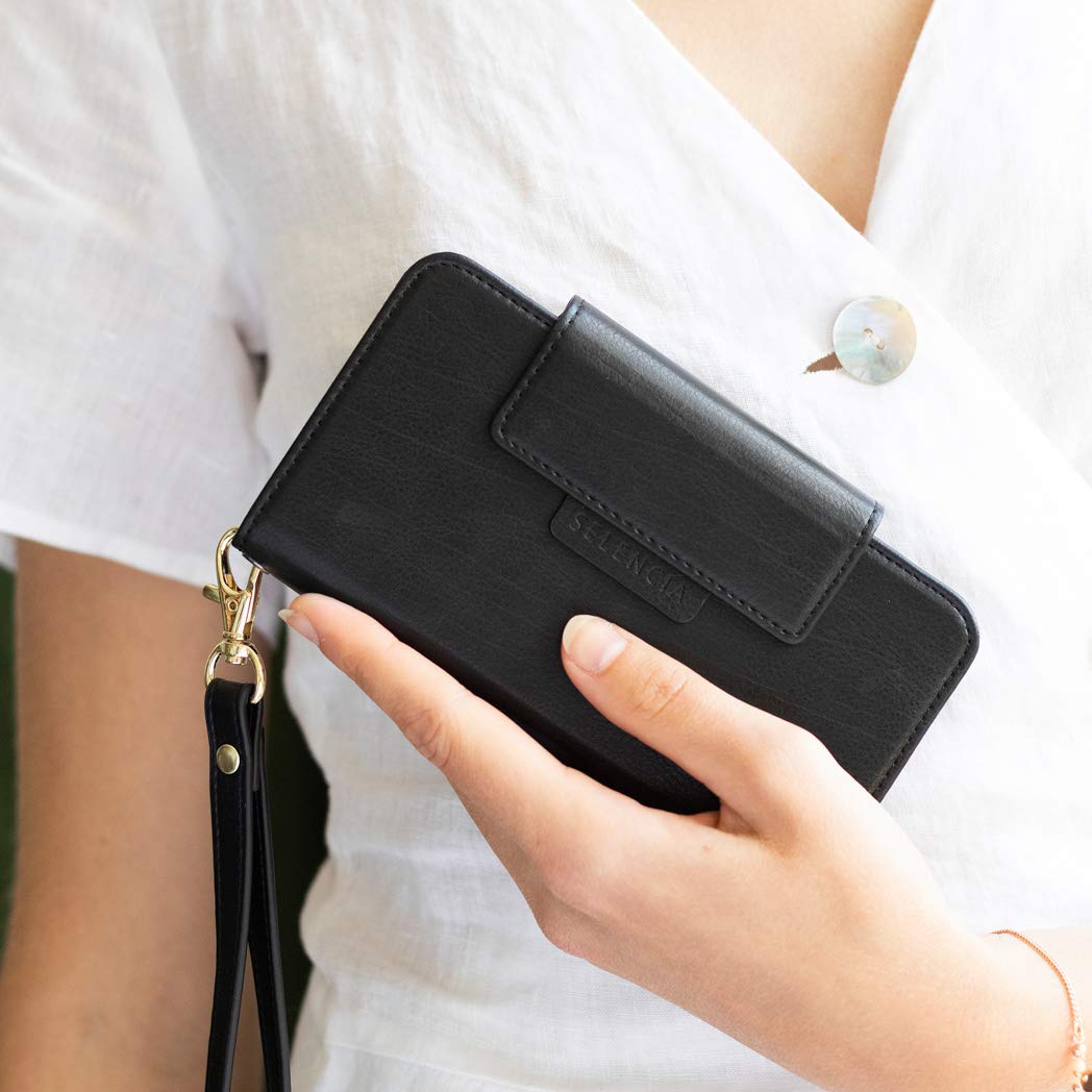 SELENCIA Étui à rabat Surya iPhone XR noir étui 2 en 1 4 cartes RFID