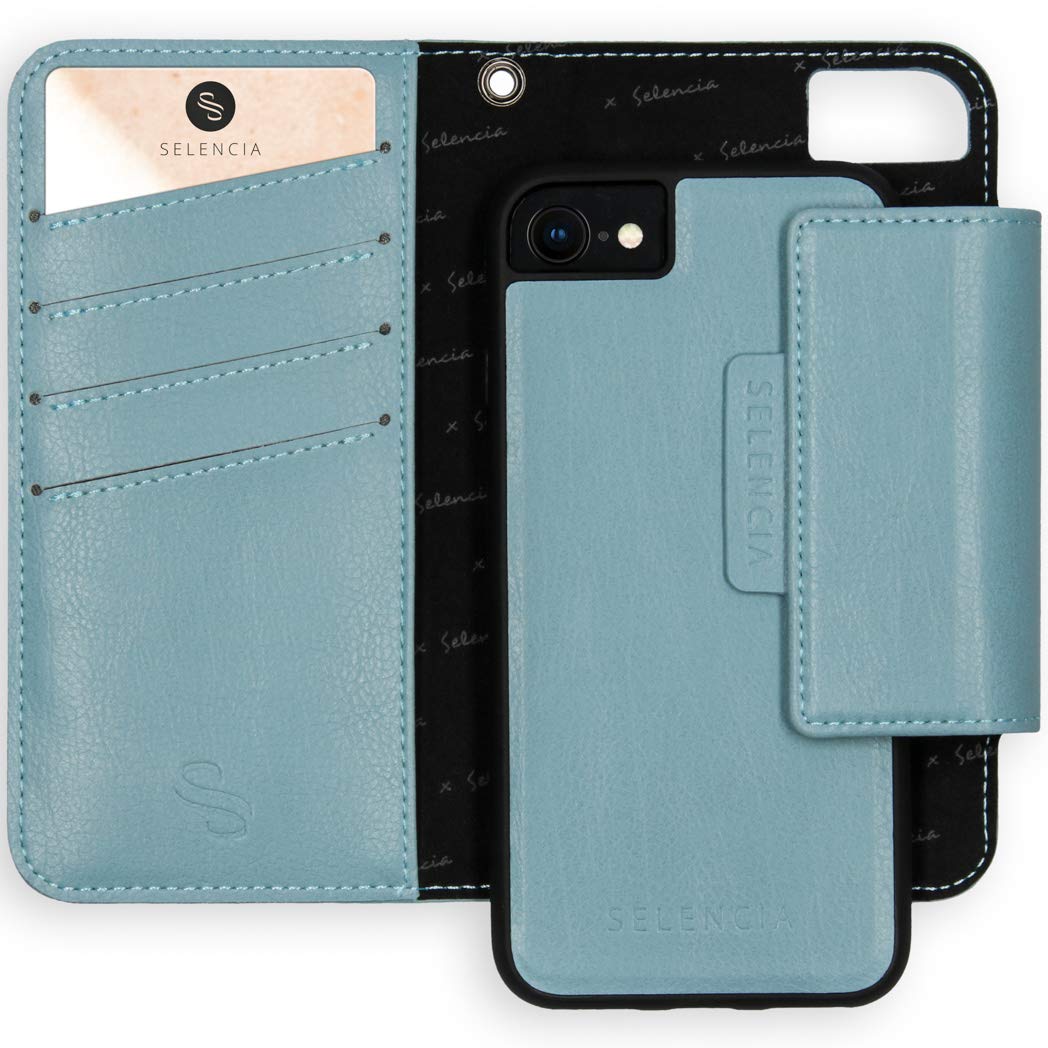 SELENCIA Étui à rabat Surya iPhone SE 2020/8/7/6 bleu 4 cartes RFID