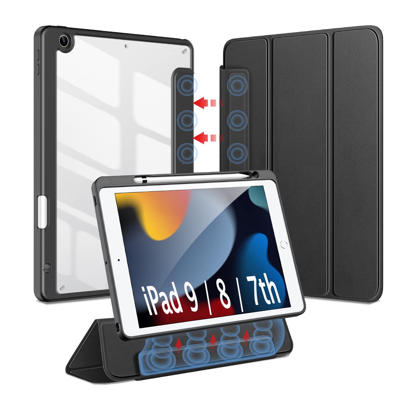 Dux Ducis Magi Series coque iPad 7e 8e 9e génération noire avec porte-crayon