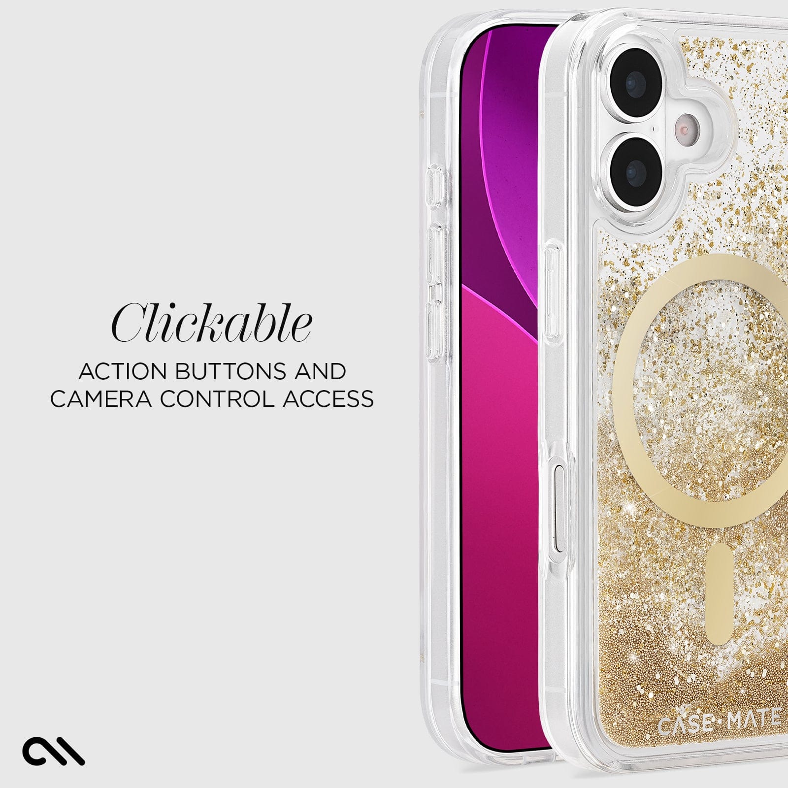 CASE-MATE Waterfall Gold MagSafe iPhone 17 coque dorée pailletée