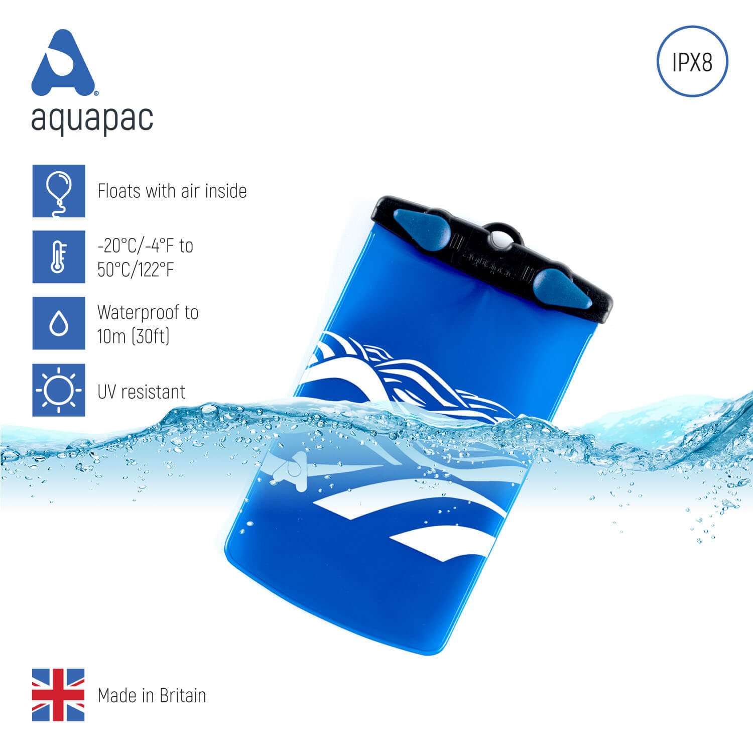 Aquapac Phones Wave Passport & Phone Case étui téléphone bleu TPU