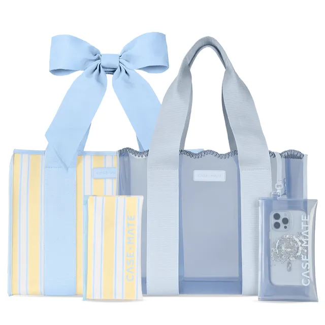 CASE-MATE Bundles The Tote Duo Cabana Stripe Bow & Carolina Blue Crochet Wave sacs cabas lot de 2