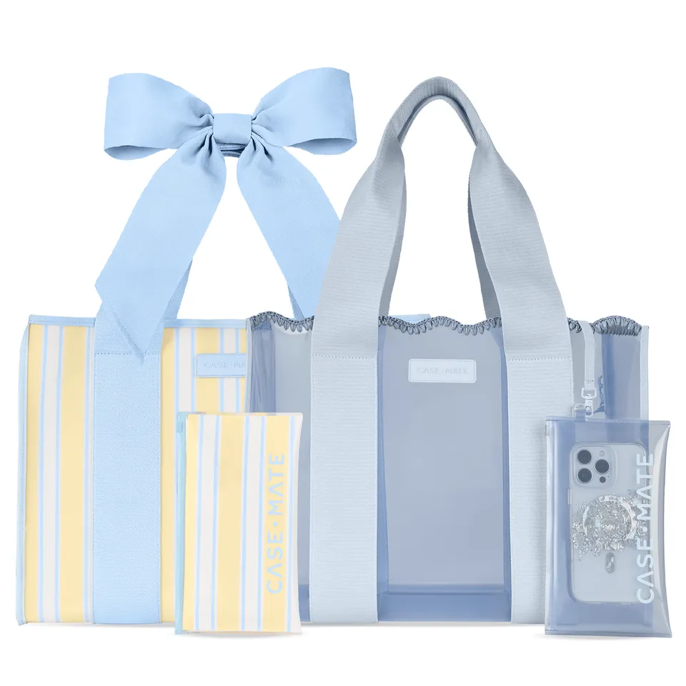 CASE-MATE Bundles The Tote Duo Cabana Stripe Bow & Carolina Blue Crochet Wave sacs cabas lot de 2