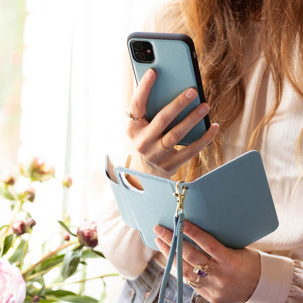 SELENCIA Étui à rabat Surya iPhone SE 2020/8/7/6 bleu 4 cartes RFID
