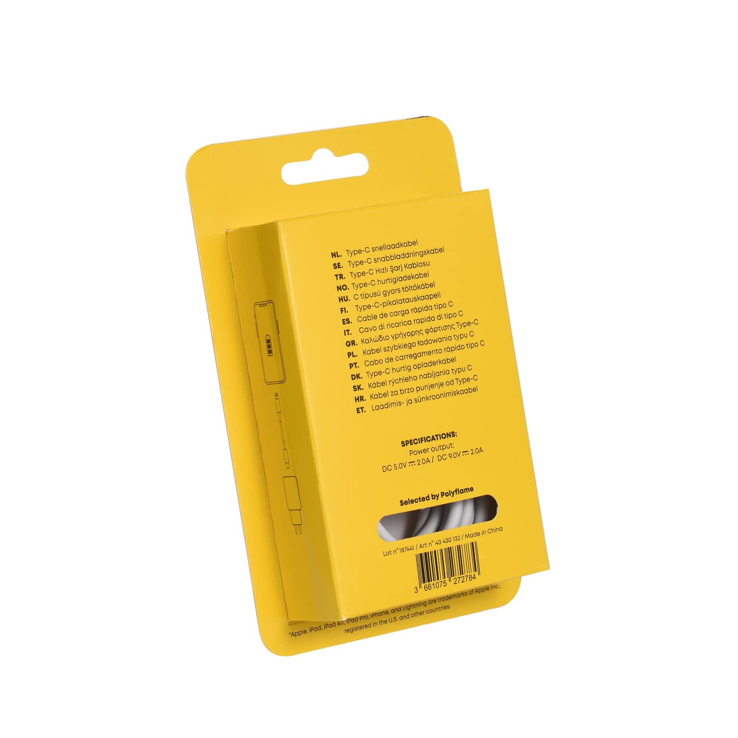 Tekmee Câbles de charge Lightning/Type-C câble 2 m, charge rapide