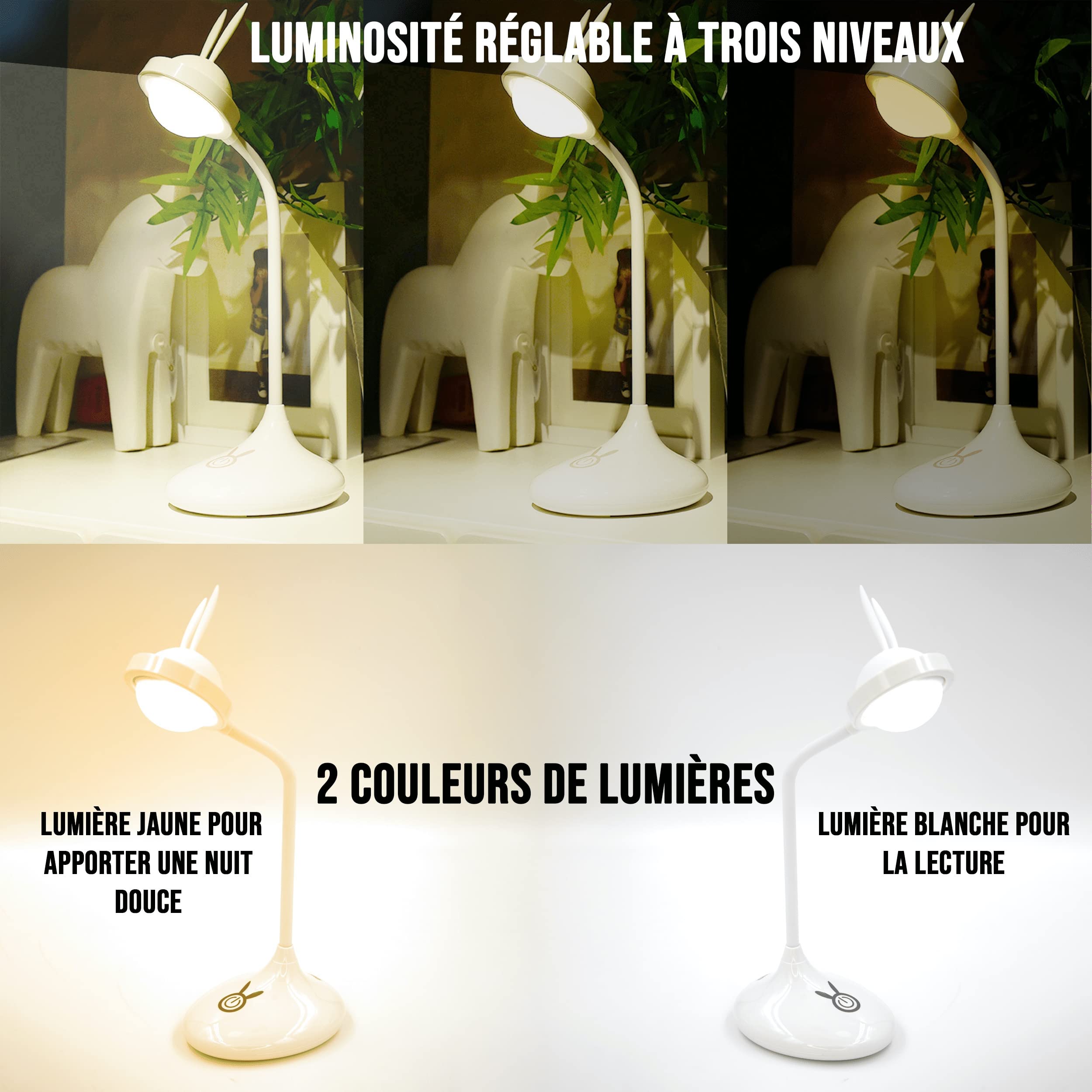 WE WEKIDS Veilleuse Lapin lampe rechargeable USB blanc LED
