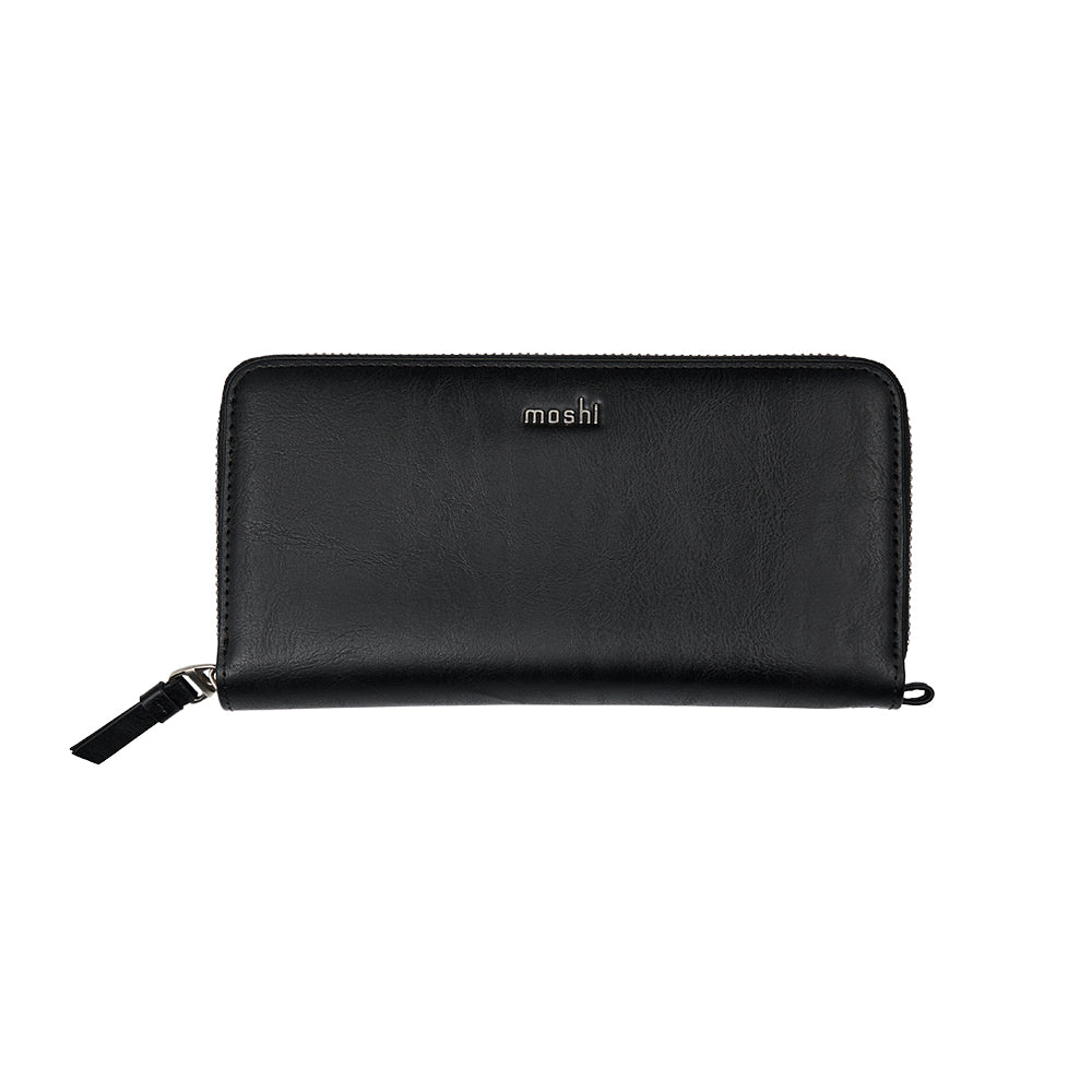 Moshi Wallets Folia Zip-Around Long Wallet portefeuille long zippé noir ardoise et caramel