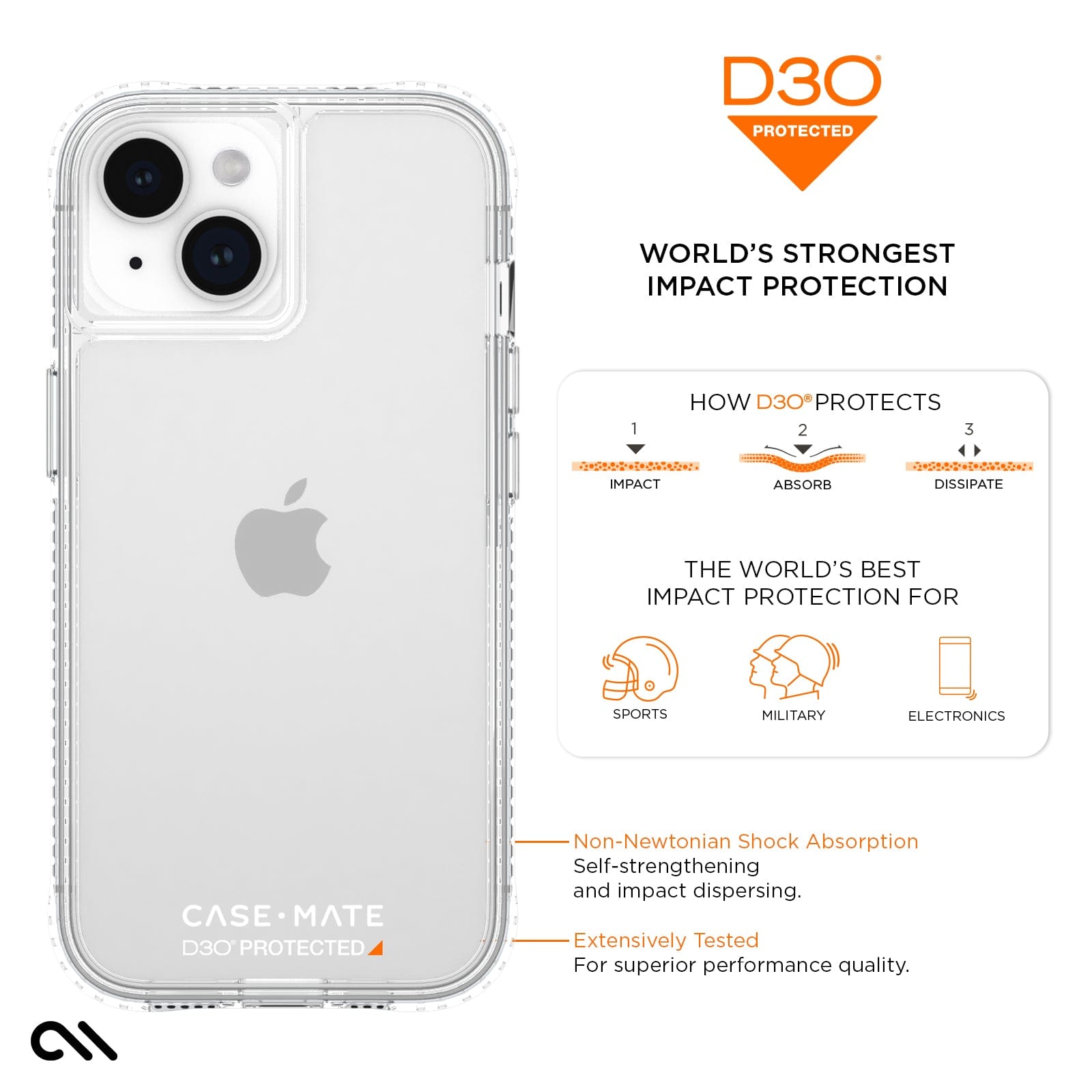 CASE-MATE Phone Cases Tough D3O® Clear coque iPhone 15 Plus transparente antichoc
