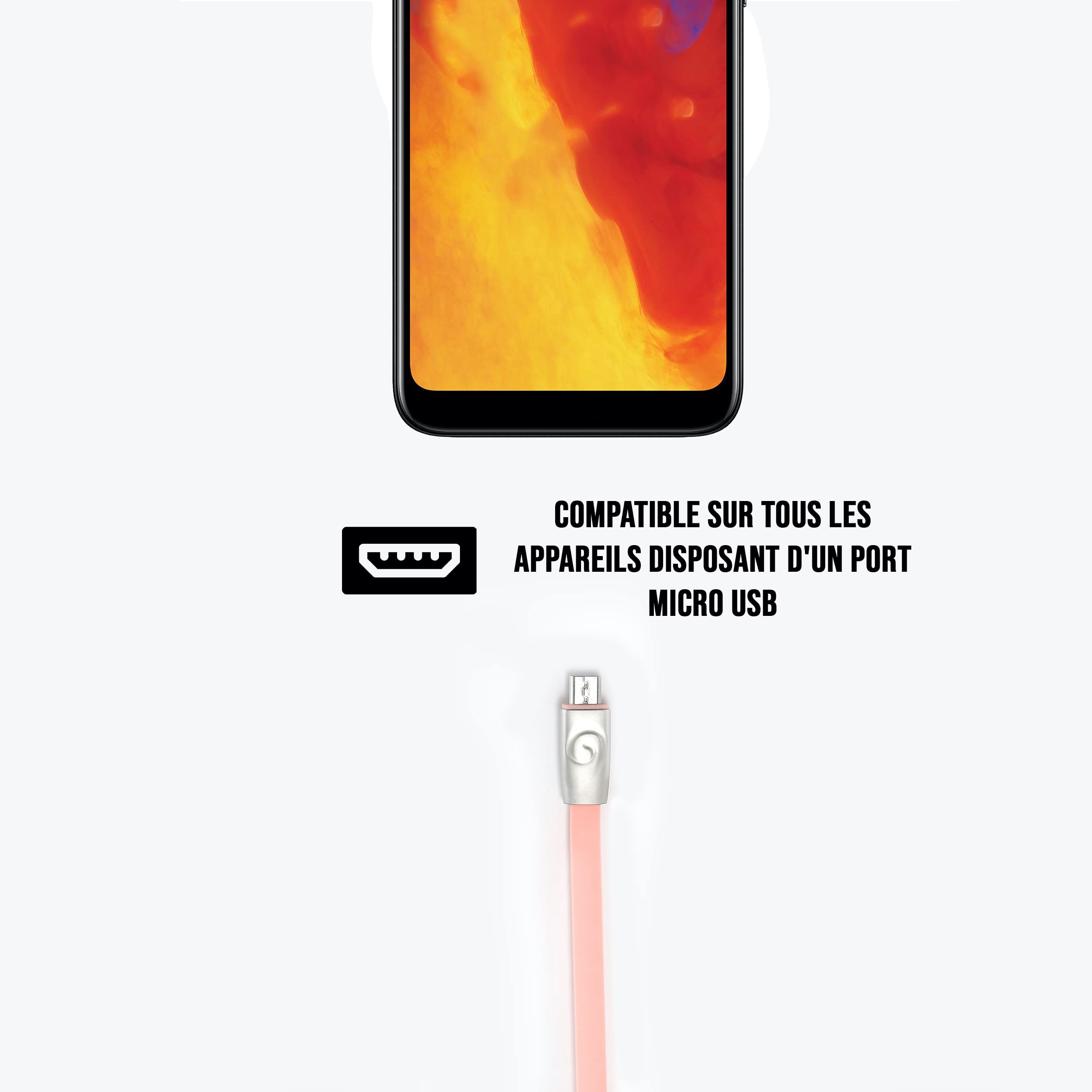 WE Cables Poule câble micro USB plat 1,2 m rose