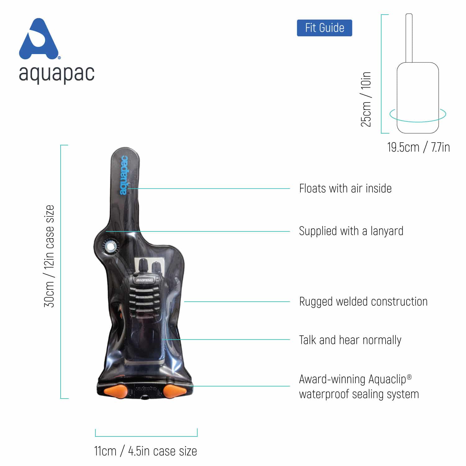 Aquapac 2-Way VHF Radios Mini Waterproof VHF Case étui radio avec cordon