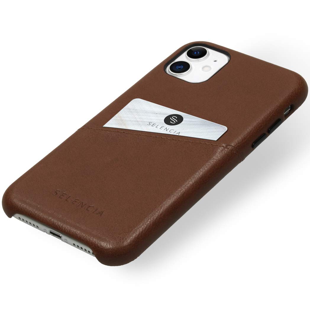 SELENCIA Étui en cuir Vayu Vegan iPhone 11 marron carte Qi