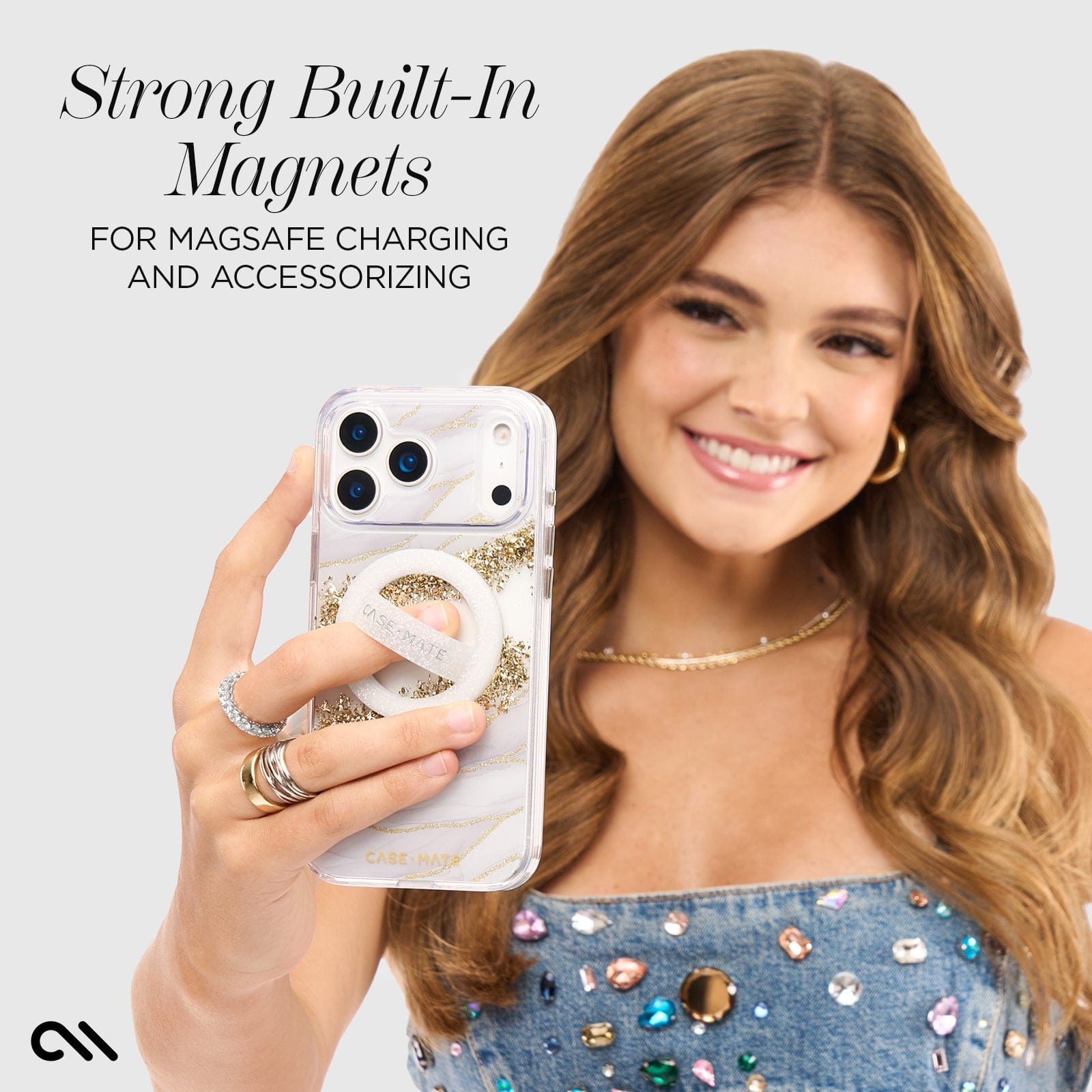 CASE-MATE Karat Granite coque iPhone 17 Pro MagSafe granite blanc et or