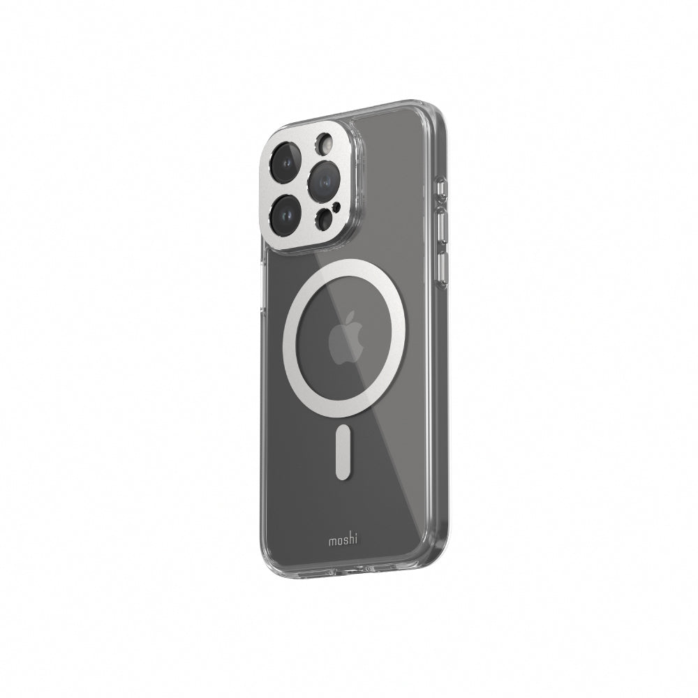 Moshi Cases iGlaze Clear Hardshell Case MagSafe coque iPhone 15 Pro Max Luna Silver