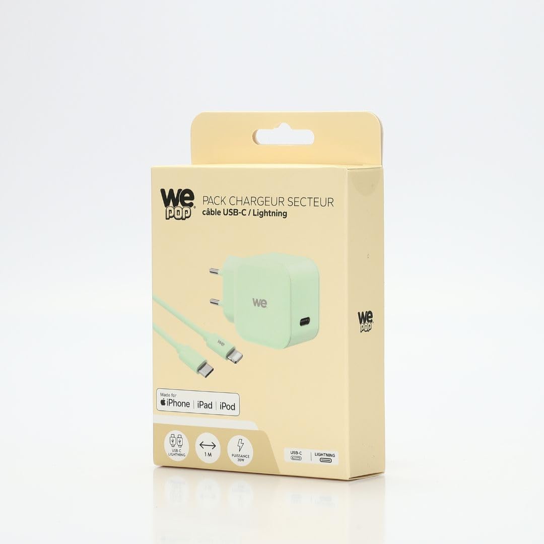 WE WE POP Pack chargeur secteur USB-C + câble USB-C/Lightning vert 20 W