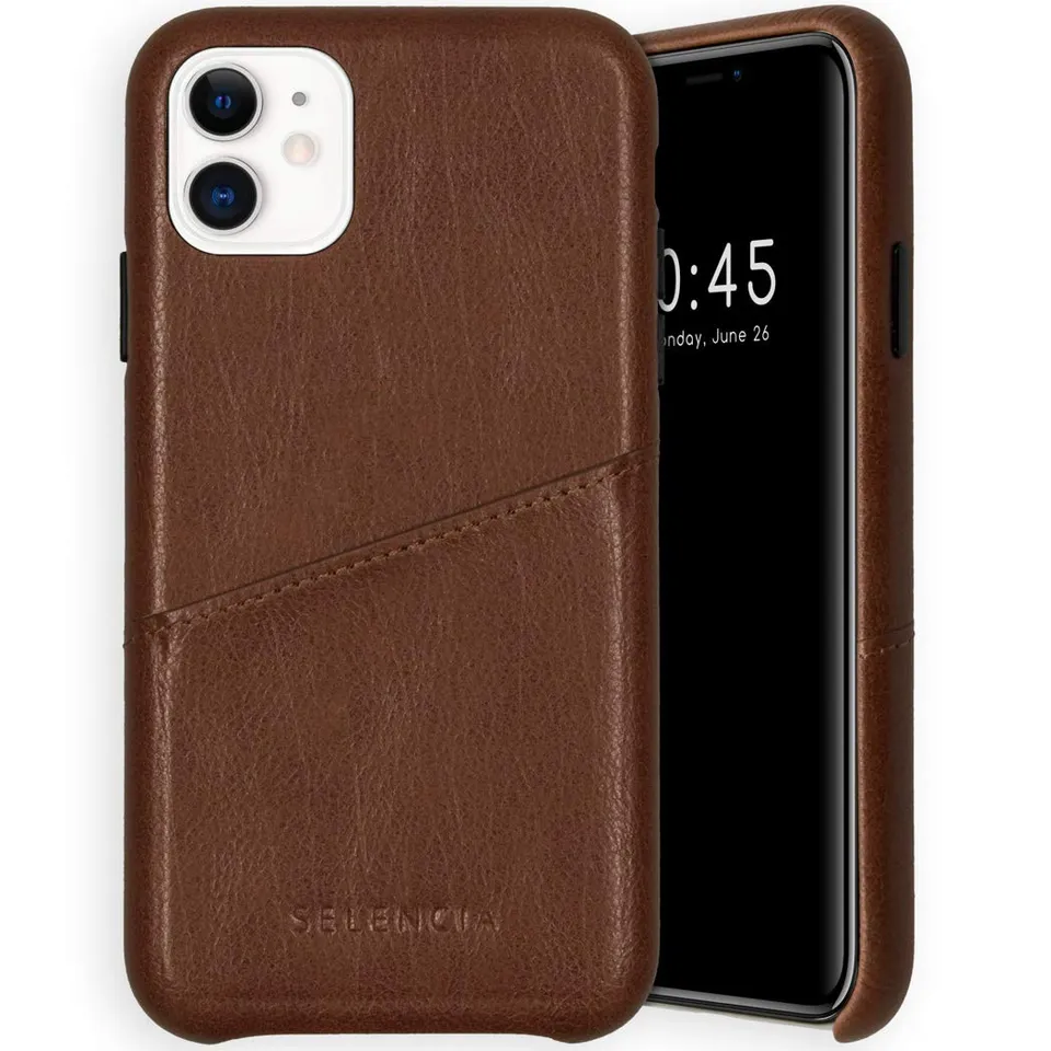 SELENCIA Étui en cuir Vayu Vegan iPhone 11 marron carte Qi