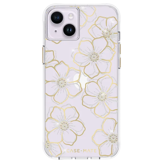 CASE-MATE Phone Cases Floral Gems coque iPhone 14 Plus dorée strass