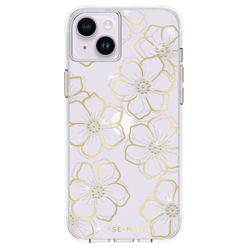 CASE-MATE Phone Cases Floral Gems coque iPhone 14 Plus dorée strass
