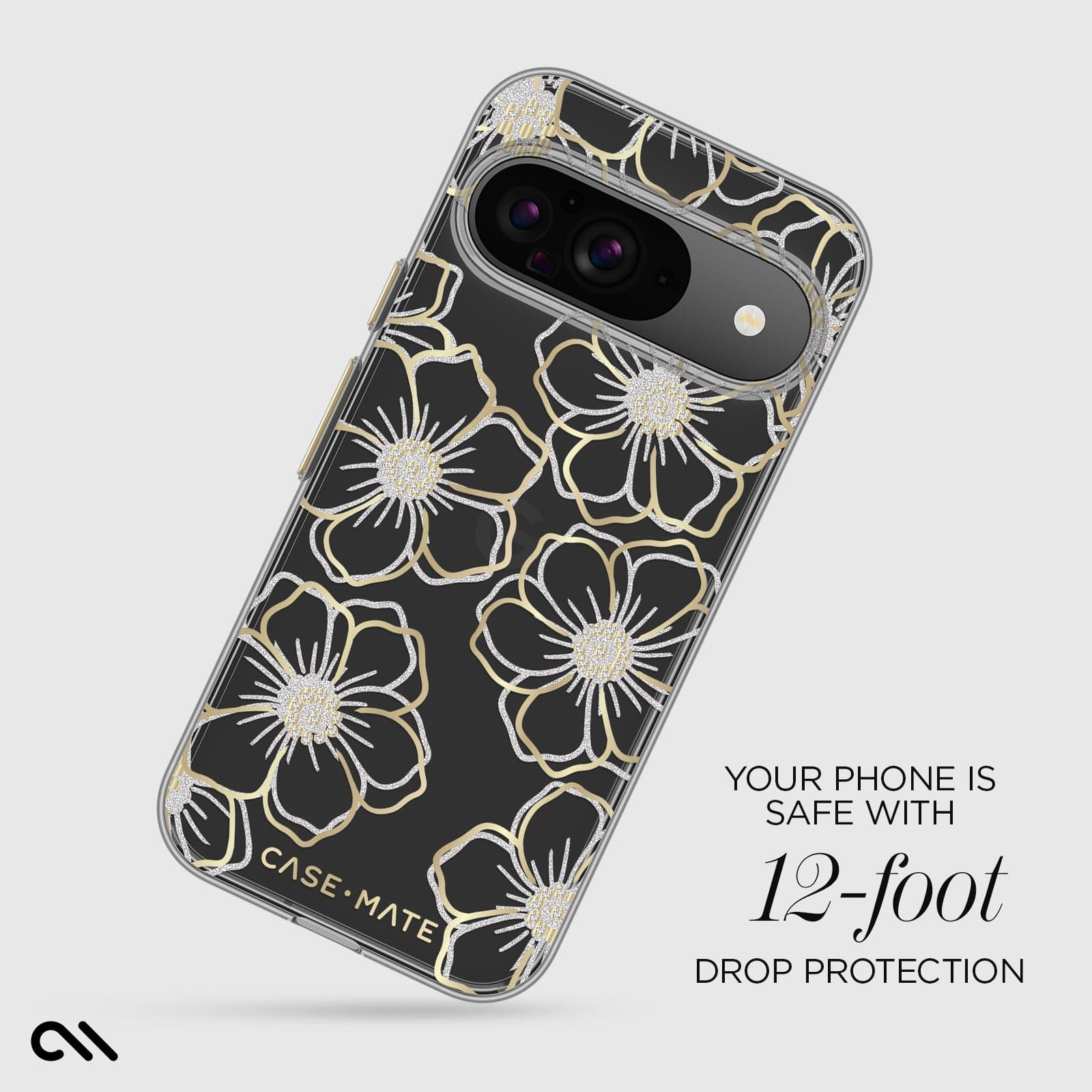 CASE-MATE Phone Cases Floral Gems Pixel 9 / 9 Pro coque fleurs dorée