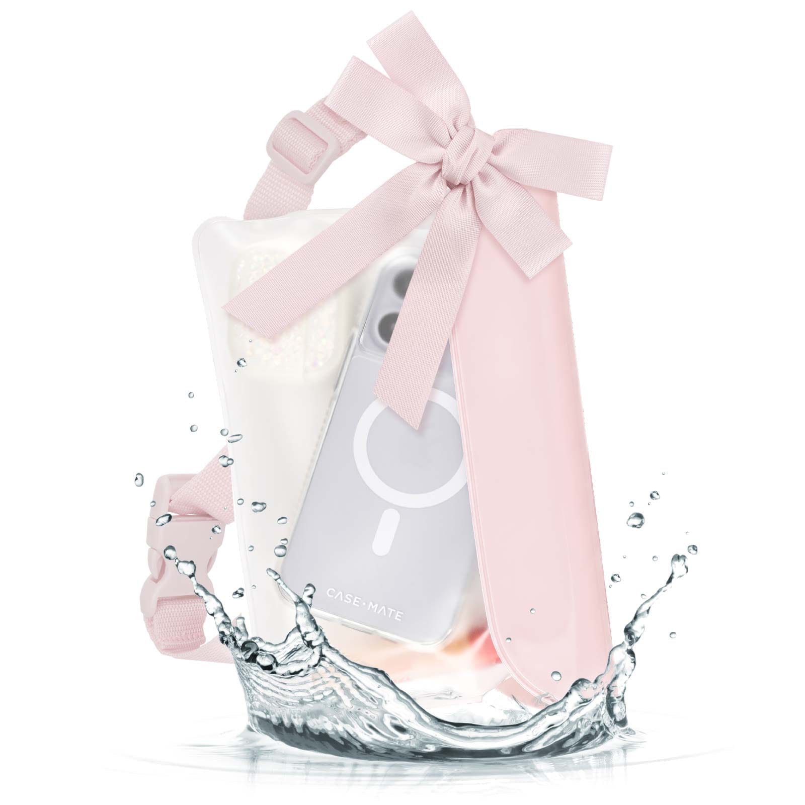 CASE-MATE Pouches Waterproof Phone Belt Bag pochette téléphone irisée Ballet Pink Bow