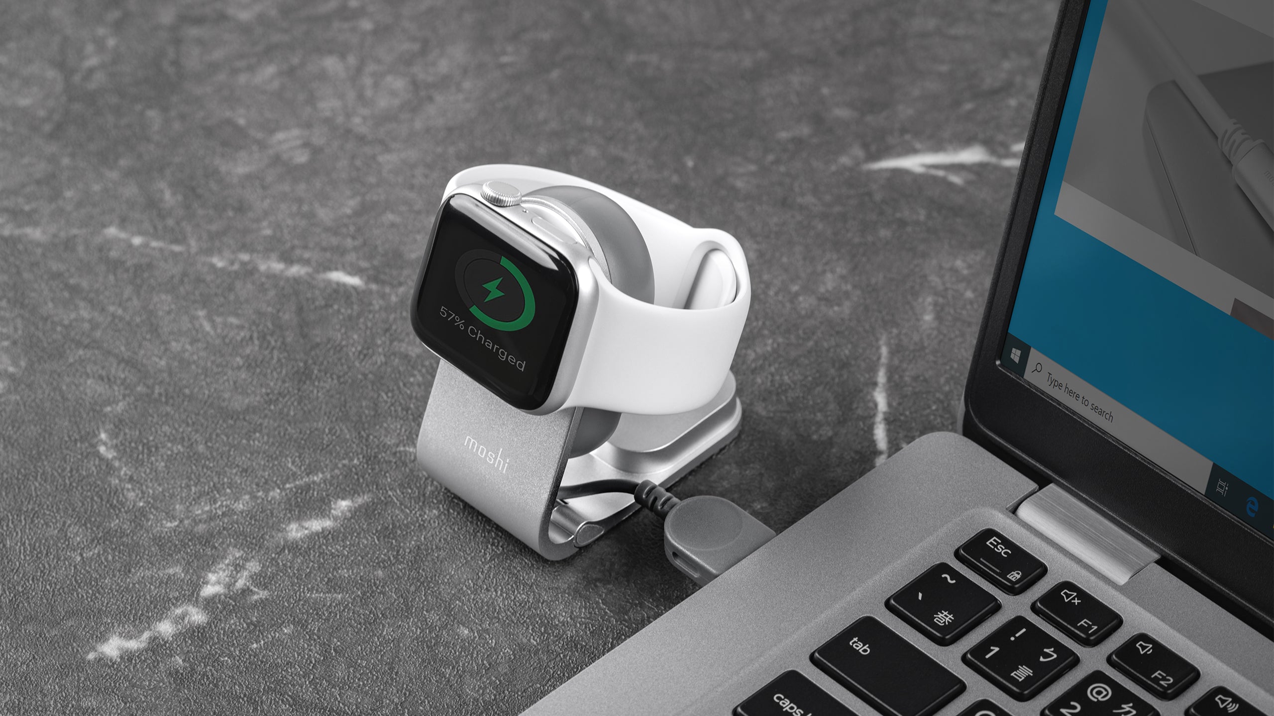 Moshi Chargers Flekto Compact Folding support de charge Apple Watch argent