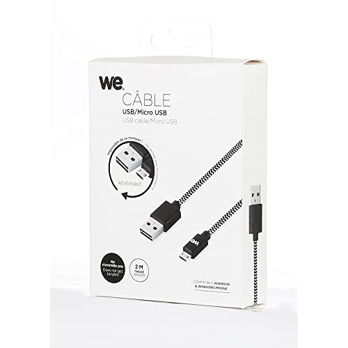 WE Cables câble USB Micro USB nylon tressé 2 m noir et blanc