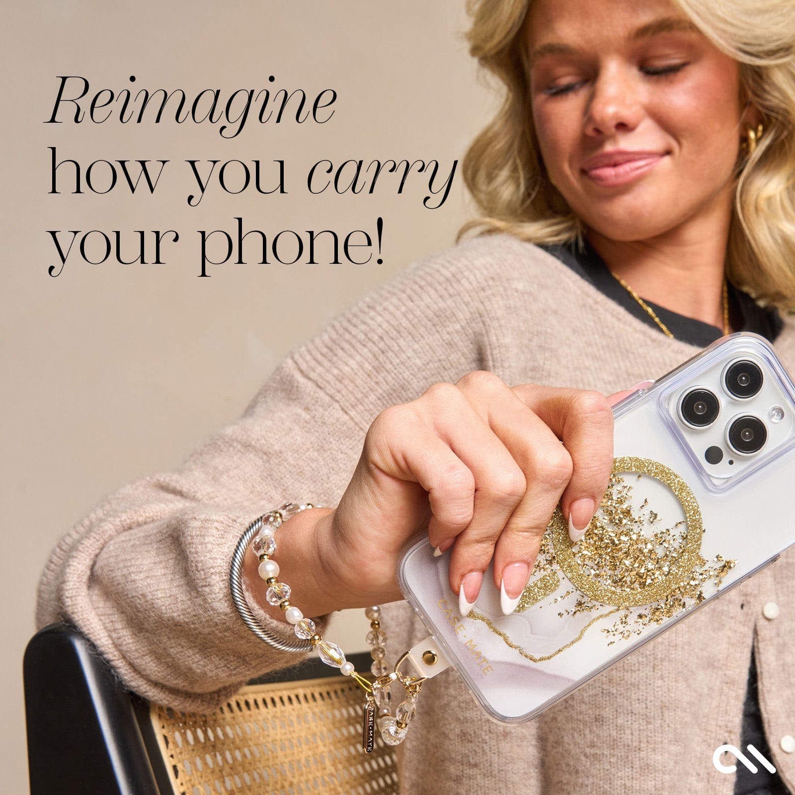 CASE-MATE Phone Accessories Crystal Pearl Gold bijou de téléphone doré