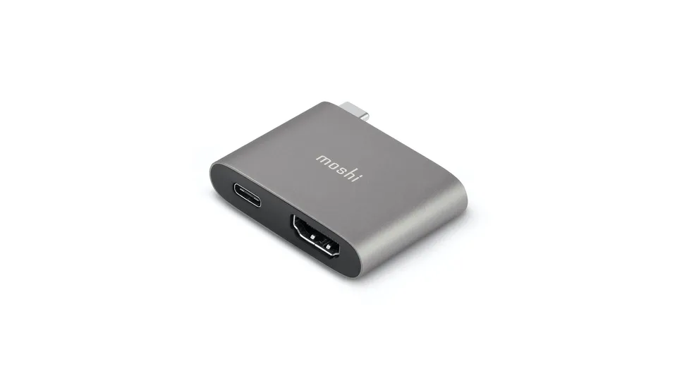 MOSHI Cables and Adapters Compact USB-C to HDMI Adapter with USB PD Pass-Through Charging adaptateur HDMI gris titane 4K