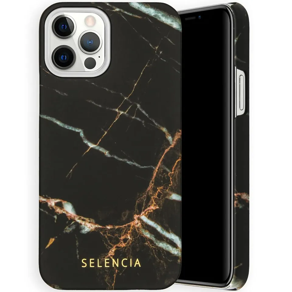 SELENCIA Coque arrière Maya Fashion Back Cover iPhone 12 noir marbre mat Qi