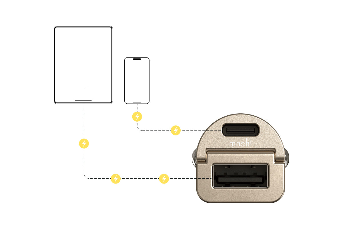 Moshi Chargers Mini Duo PD Car Charger (45W) chargeur voiture Moonlit Gold 45 W double port