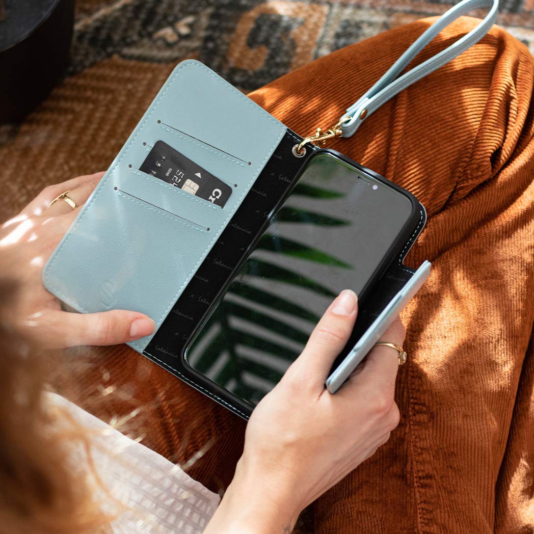 SELENCIA Étui à rabat Surya iPhone SE 2020/8/7/6 bleu 4 cartes RFID