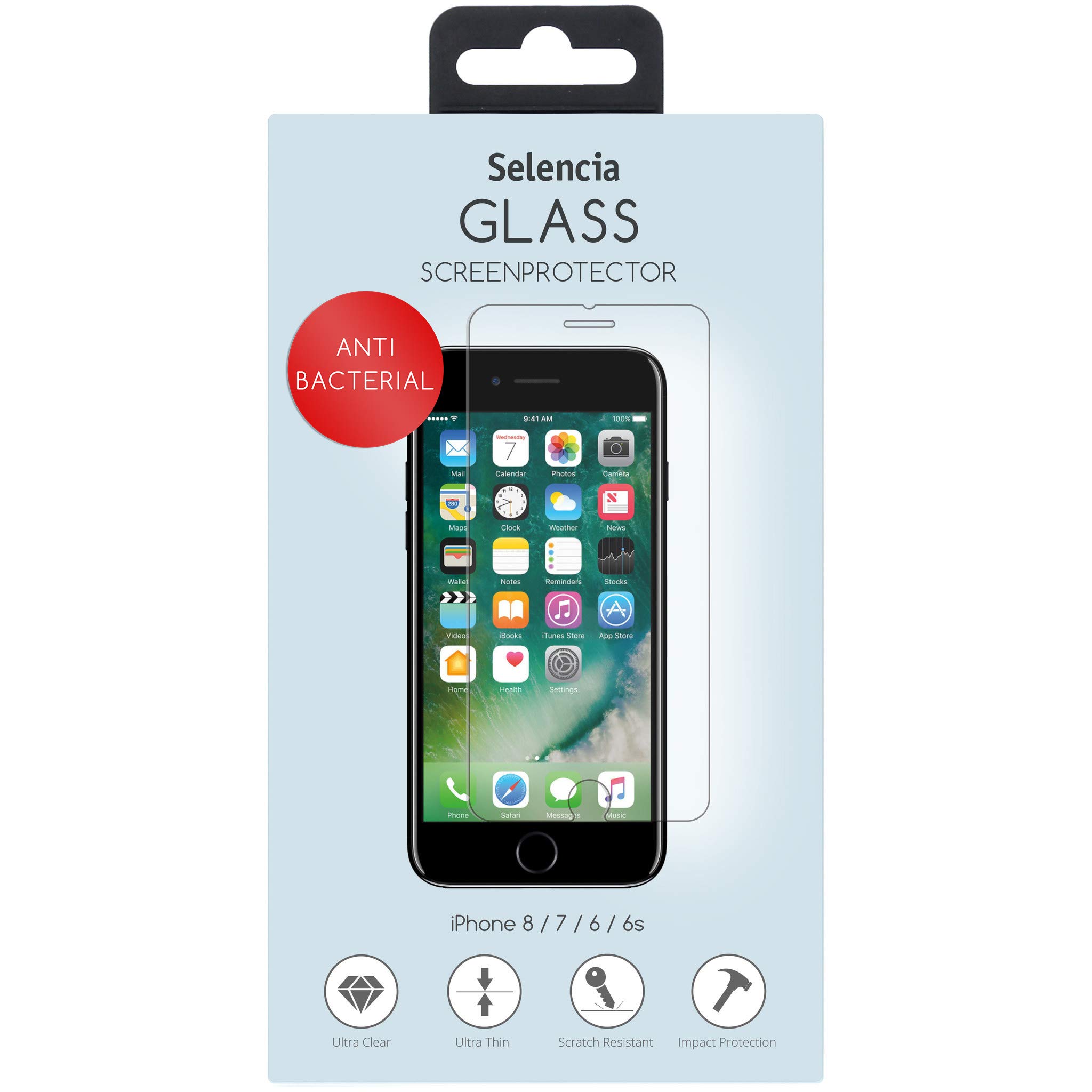 SELENCIA Protection d’écran en verre trempé antibactérien iPhone 11 Pro/Xs/X
