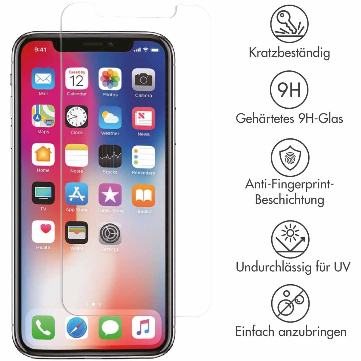Selencia Protection d’écran en verre trempé Handyhuellen iPhone X transparent 9H
