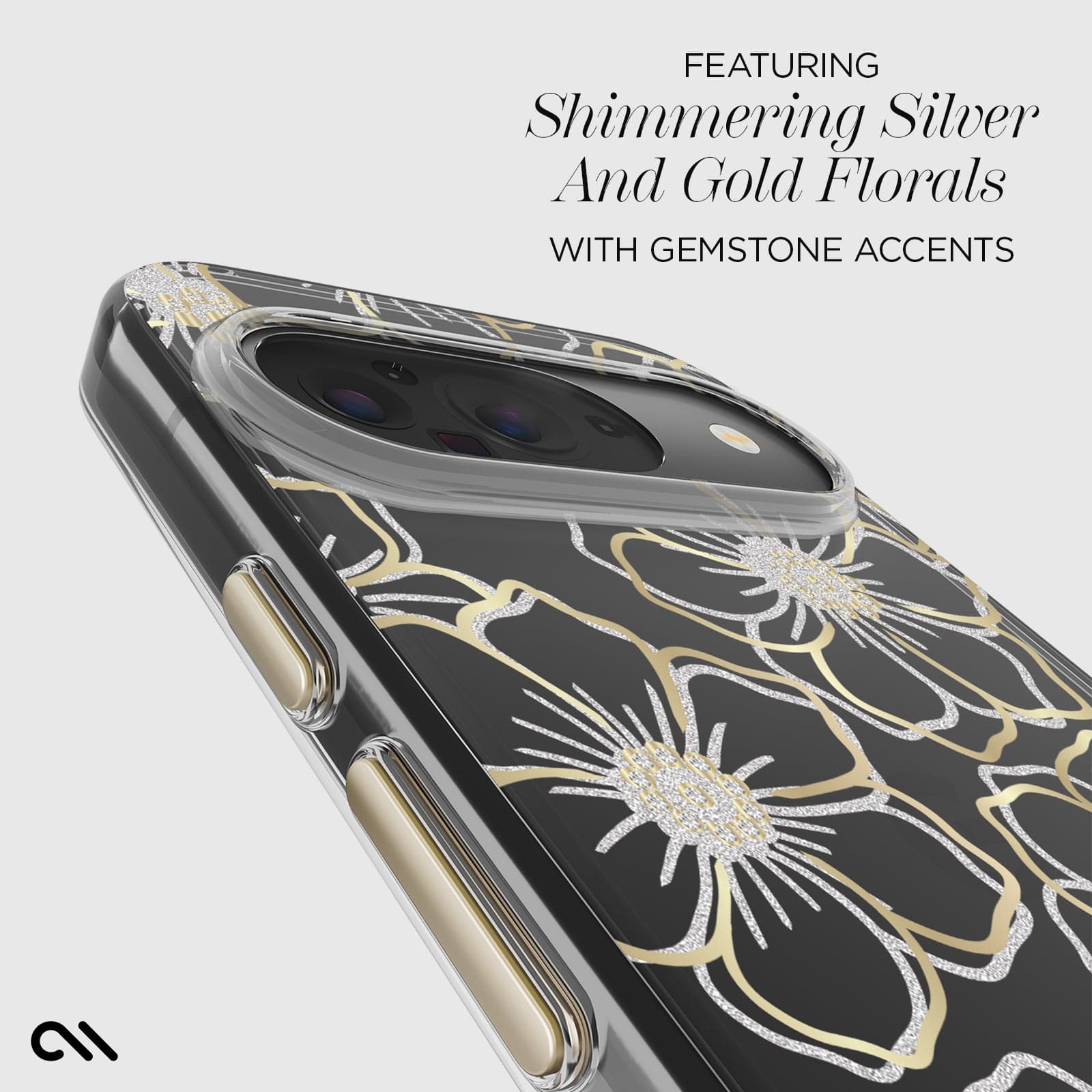 CASE-MATE Phone Cases Floral Gems Pixel 9 / 9 Pro coque fleurs dorée