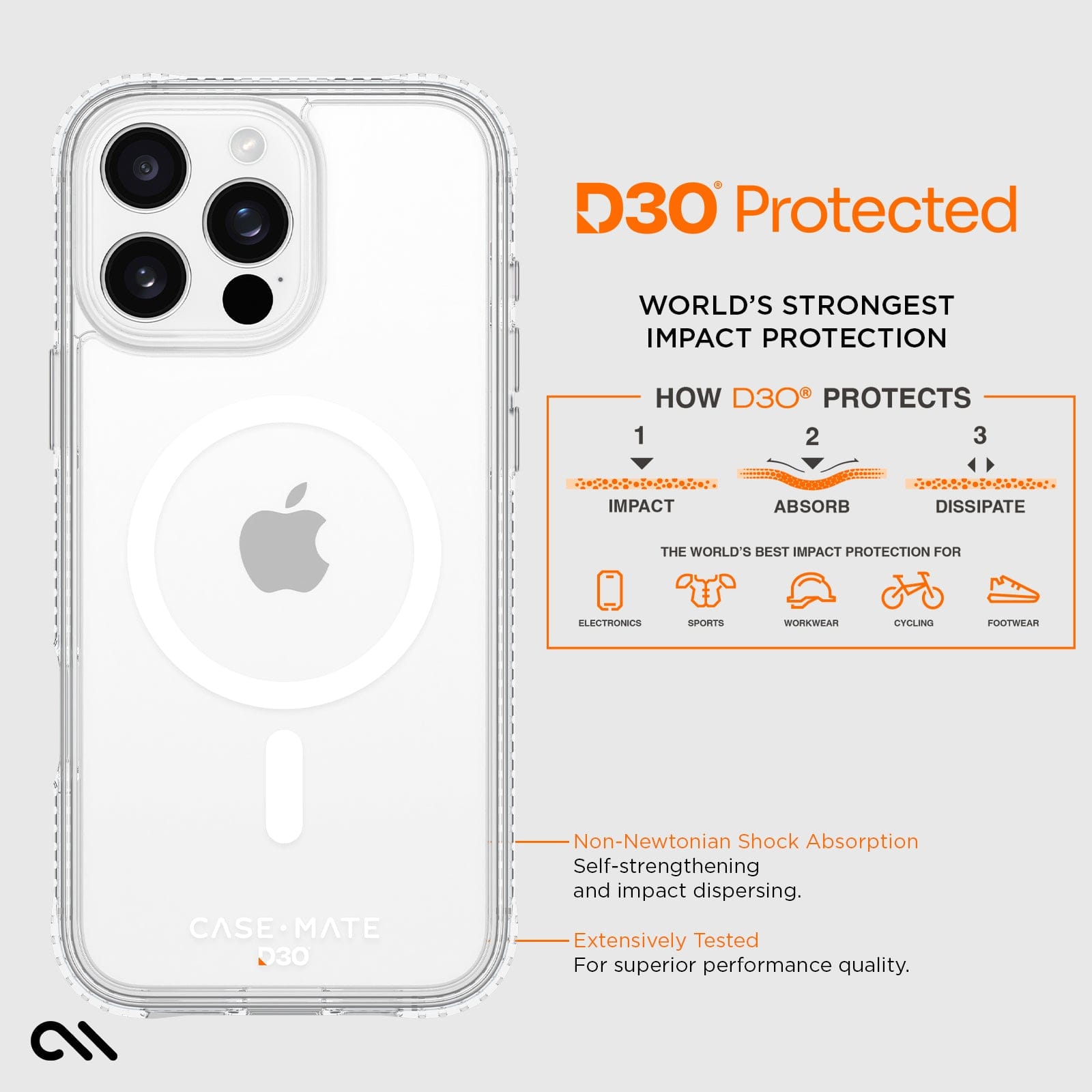 CASE-MATE Phone Cases Tough D3O® Clear MagSafe coque iPhone 16 Pro Max transparente antichoc