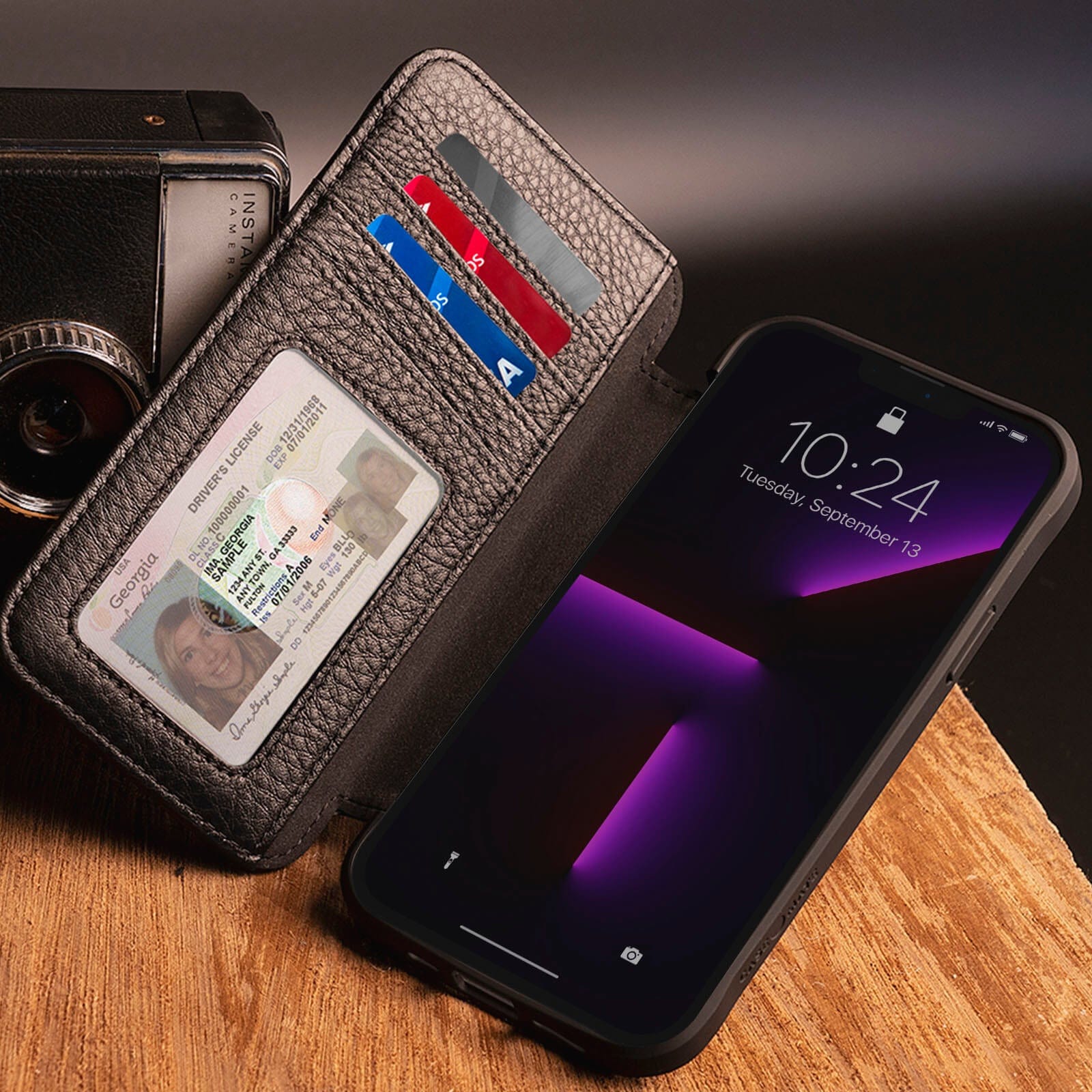 CASE-MATE Phone Cases Wallet Folio (MagSafe) coque iPhone 14 Pro noire cuir