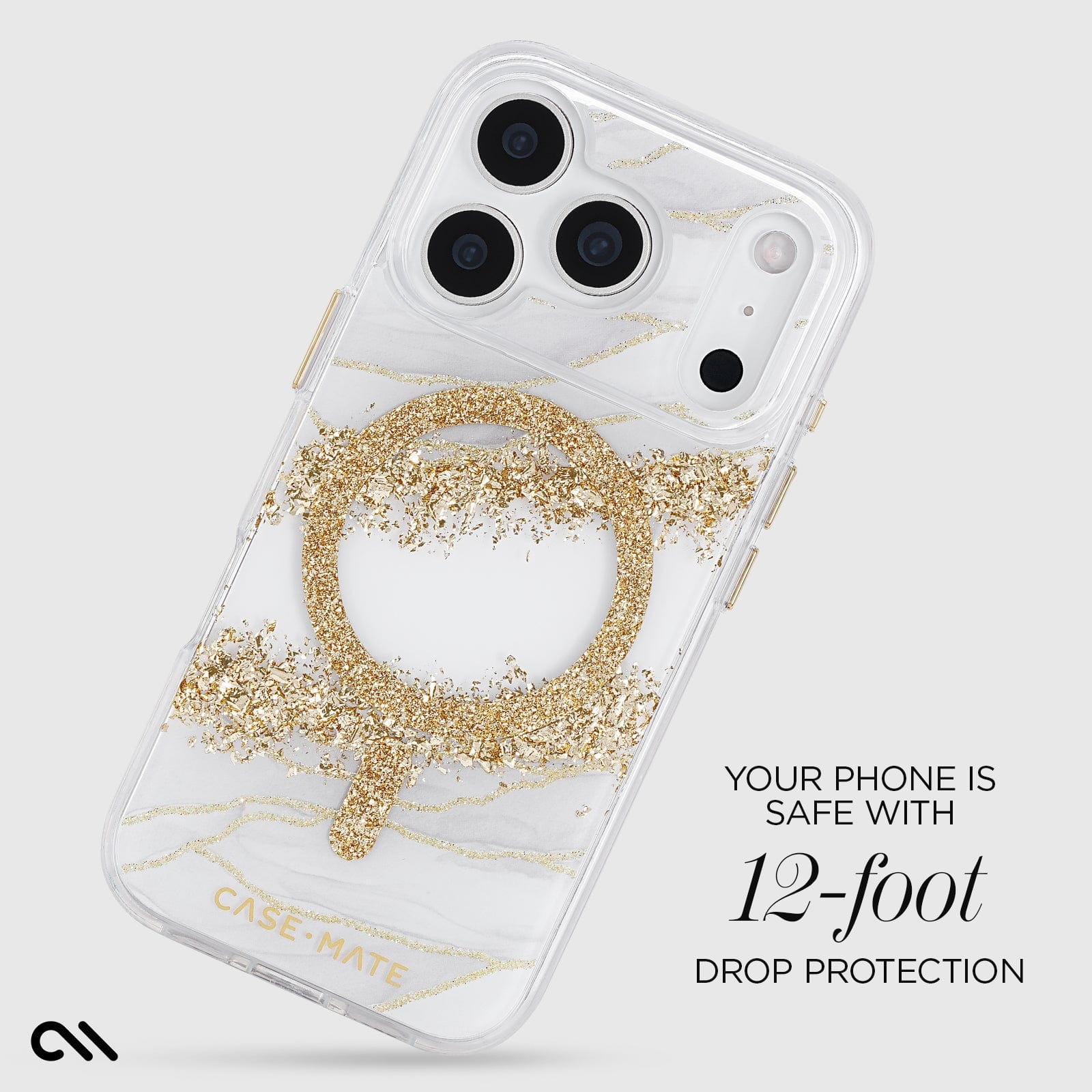 CASE-MATE Karat Granite coque iPhone 17 Pro MagSafe granite blanc et or