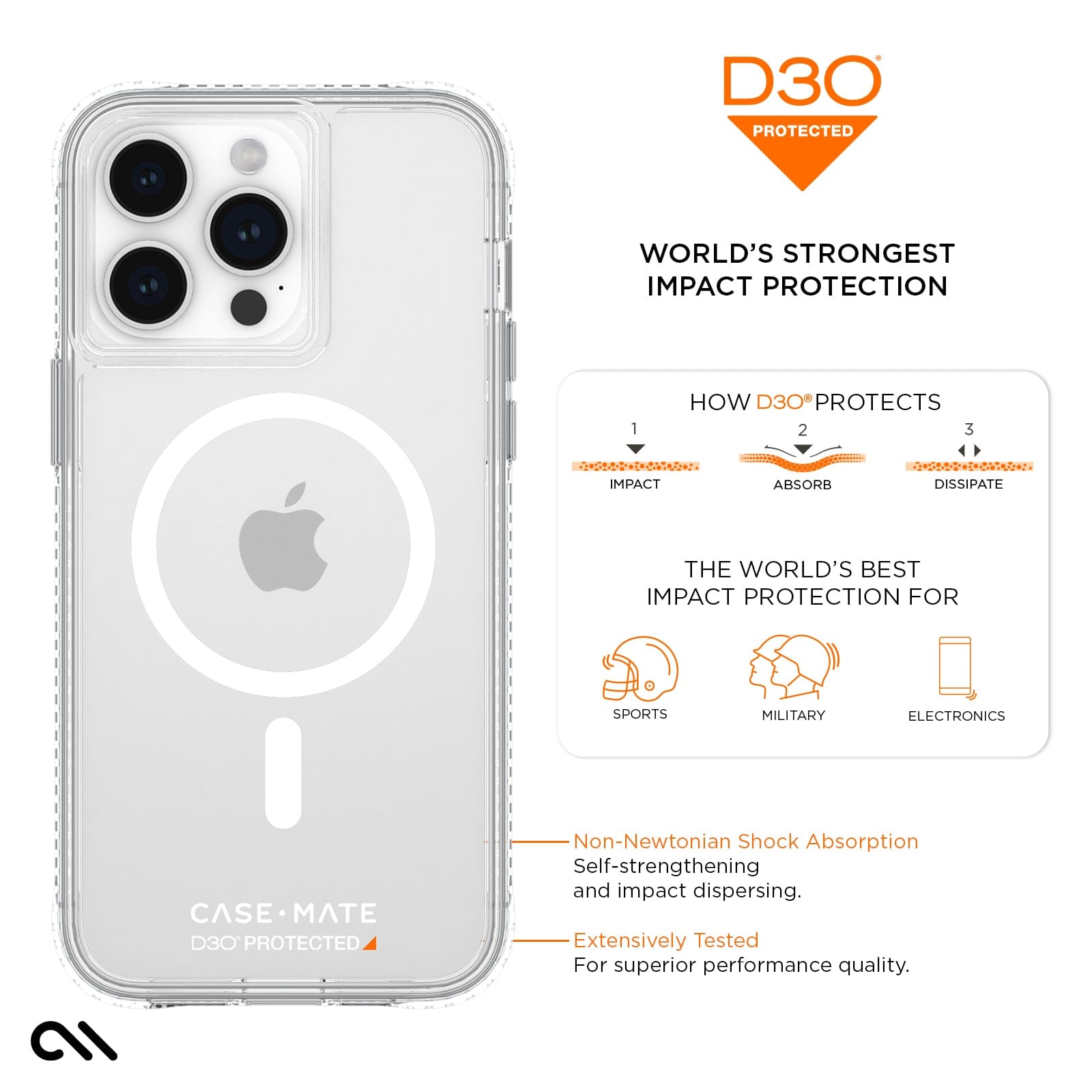CASE-MATE Tough D3O Clear MagSafe coque iPhone 15 Pro Max transparente antichoc