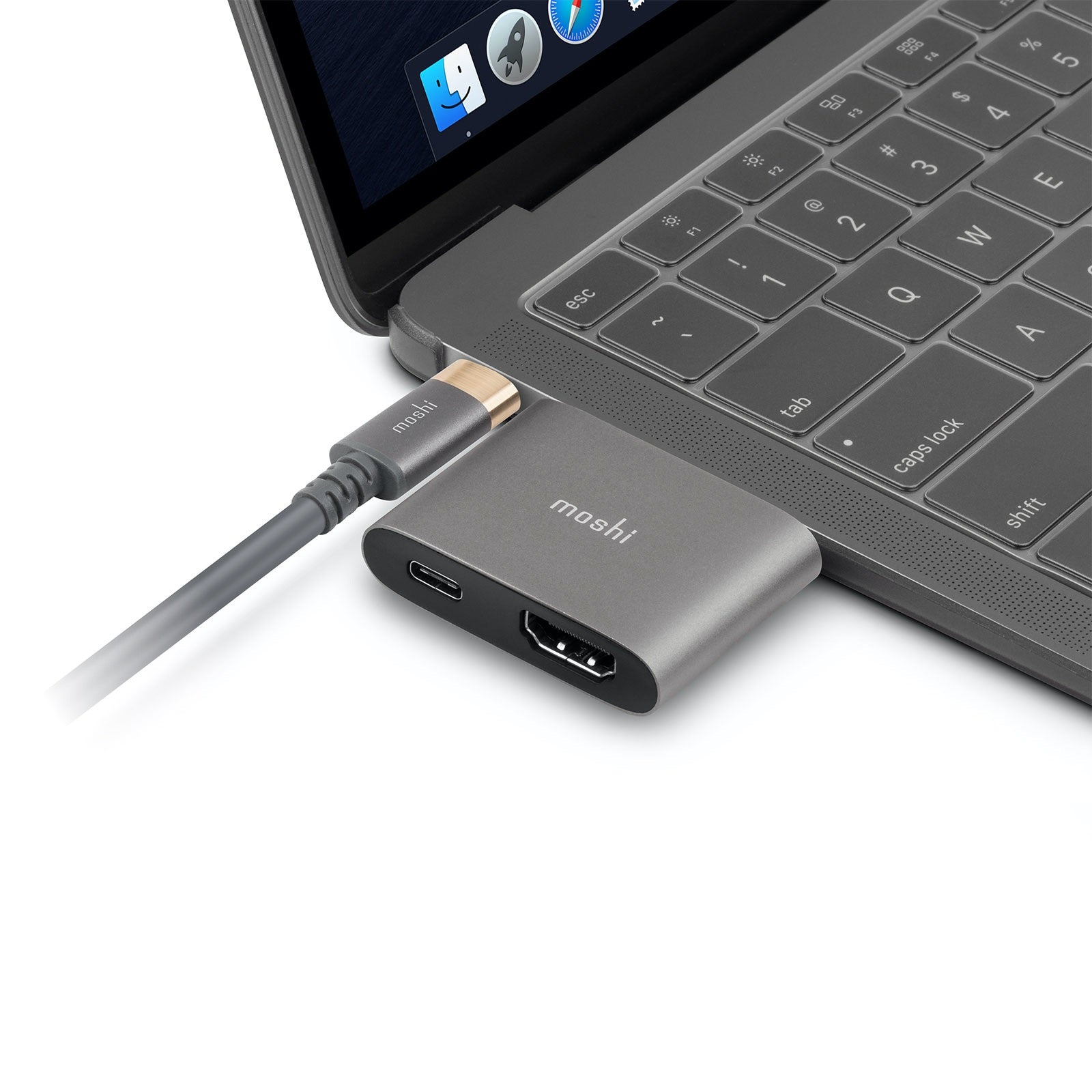 MOSHI Cables and Adapters Compact USB-C to HDMI Adapter with USB PD Pass-Through Charging adaptateur HDMI gris titane 4K