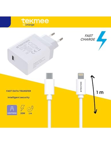 Tekmee Kits de charge rapide kit iPhone 20 W USB-C avec câble Lightning
