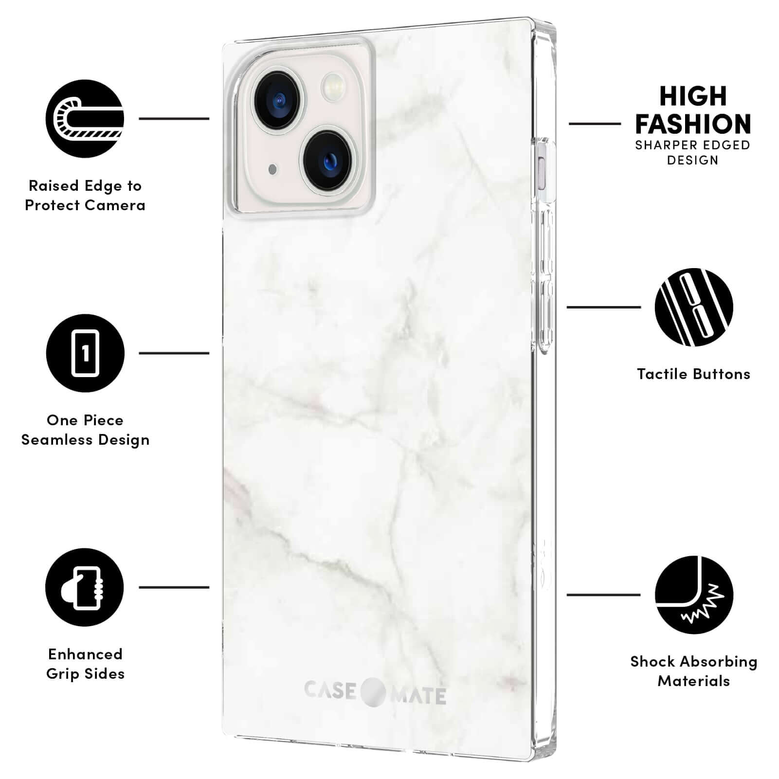 CASE-MATE Phone Cases BLOX coque iPhone 13 White Marble, protection 10 pieds